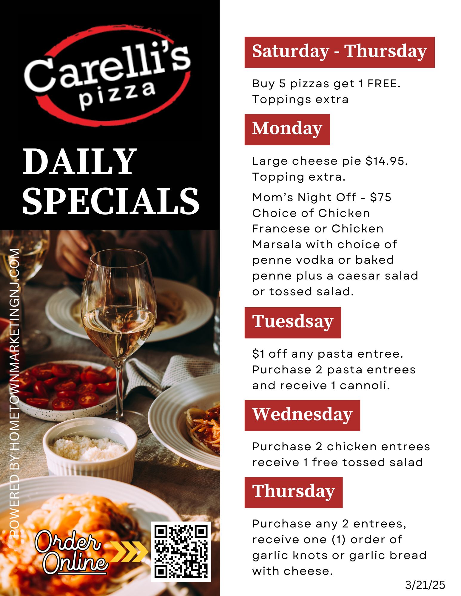 Carellis Daily Specials 3212025